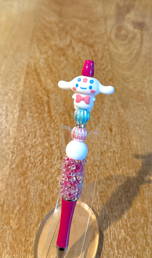 Handmade pink beaded pen inspired by sanrio featuring white, pink and blue beads. Perfect for the Sanrio/ Hello kitty fanatic